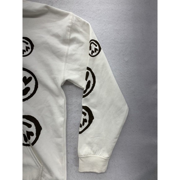 BooHoo Sweatshirt Hoodie Small Emoji Graffiti Drip Heart Face Oversize Ivory NWT - Picture 4 of 15
